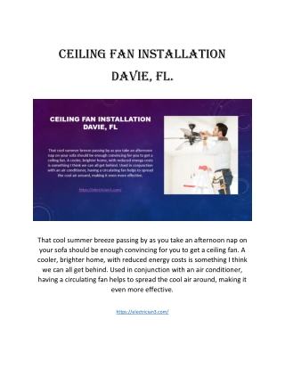 Ceiling Fan Installation Davie, FL