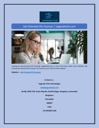 Job Oriented Vlsi Courses | Upgradevlsi.com