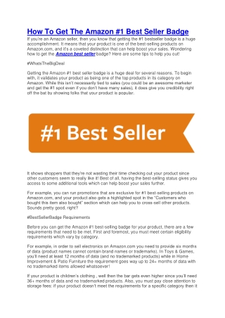How To Get The Amazon #1 Best Seller Badge