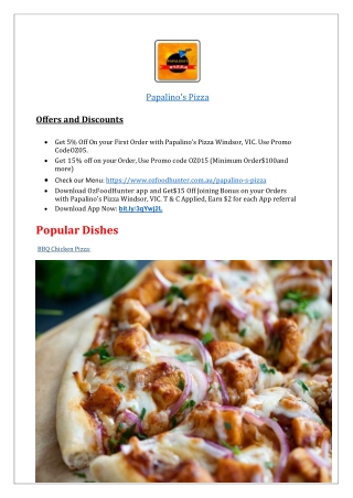 10% Off-Papalino Pizza delivery and takeaway chapel st Windsor,VIC