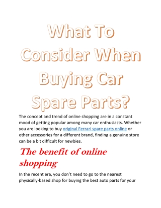 What To Consider When Buying Car Spare Parts?