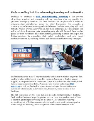 Understanding B2B Manufacturing Sourcing and its Benefits-Industryexperts