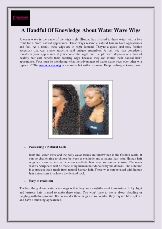 A Handful Of Knowledge About Water Wave Wigs
