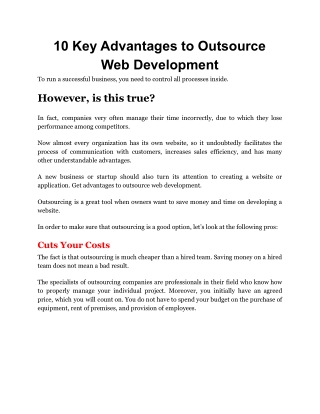 10 Key Advantages to Outsource Web Development