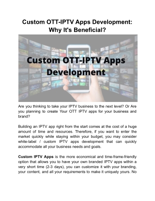 Custom OTT IPTV Apps Development: Why It is Beneficial?