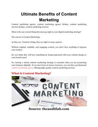 Ultimate Benefits of Content Marketing