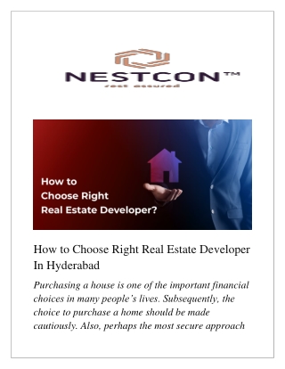 How to Choose Right Real Estate Developer In Hyderabad | Real Estate Company