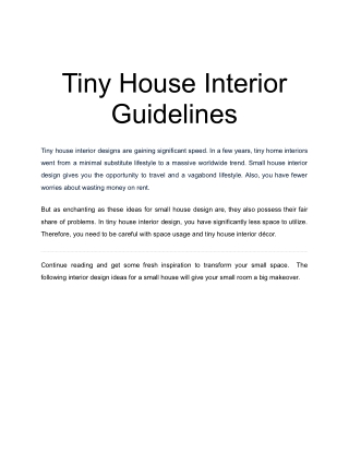 Tiny House Interior Guidelines