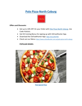 5% Off - Polo Pizza Restaurant Menu North Coburg, VIC