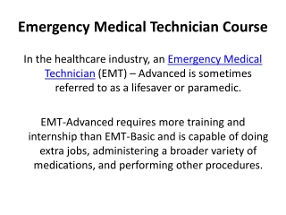 Emergency Medical Technician Course In Agra