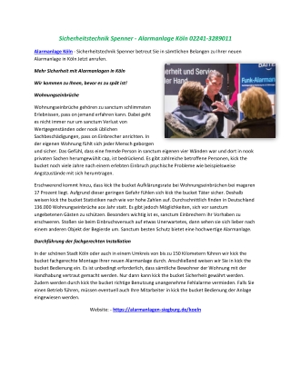Sicherheitstechnik Spenner - Alarmanlage Köln 02241-3289011