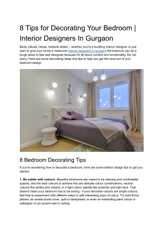 8 Tips for Decorating Your Bedroom | Interior Designers In Gurgaon
