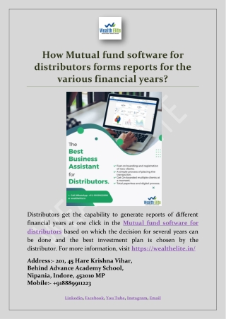How Mutual fund software for distributors forms reports for the various financial years