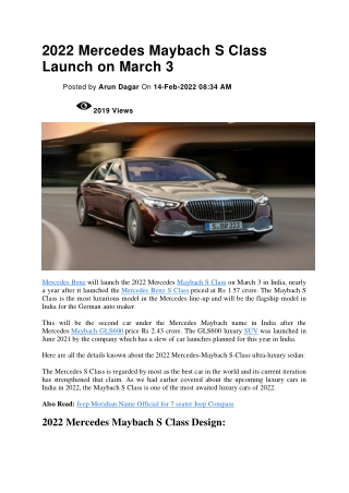 2022 Mercedes Maybach S Class Launch on March 3