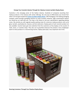Emerge Your Cosmetic Industry Through Our Fabulous Custom Lip Balm Display Boxes