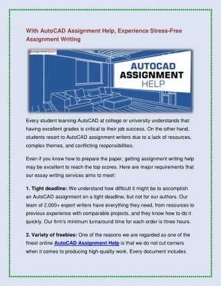 With AutoCAD Assignment Help, Experience Stress-Free Assignment Writing