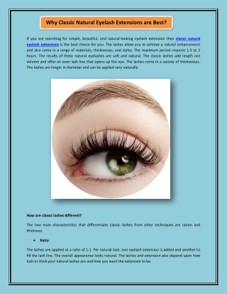 Why Classic Natural Eyelash Extensions are Best?