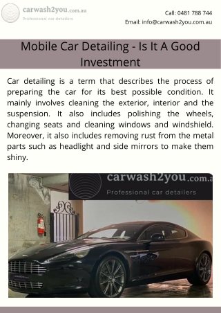 Mobile Car Detailing - Is It A Good Investment