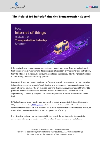 The Role of IoT in Redefining the Transportation Sector