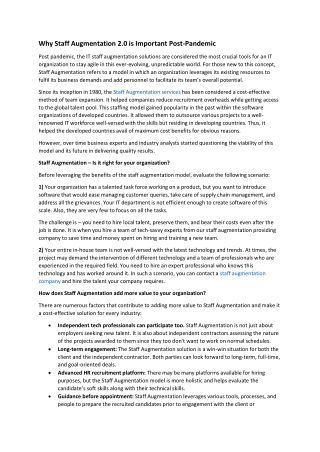 Staff Augmentation post pandemic