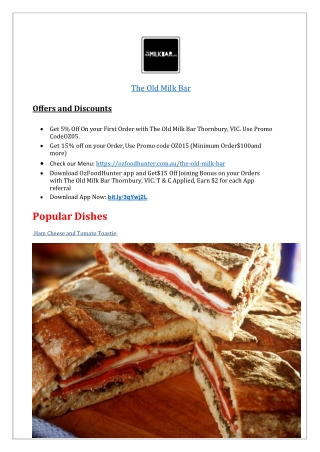 10% Off The Old Milk Bar Café Thornbury Takeaway, VIC