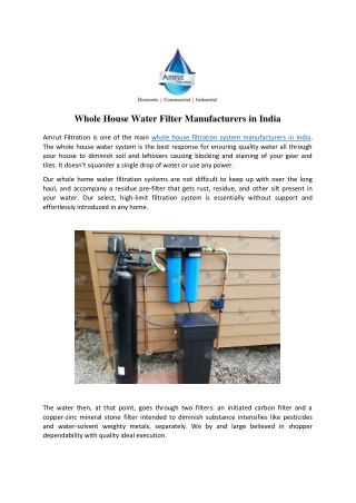 Whole House Water Filter Manufacturers