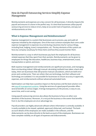 How do Payroll Outsourcing Services Simplify Expense Management and Reimbursement