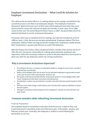 Employee Investment Declaration What Could Be Solution for Employer