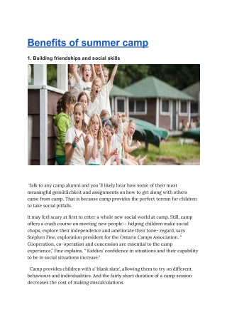 Benefits of summer camp