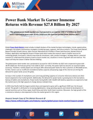 Power Bank Market To Garner Immense Returns with Revenue $27.8 Billion By 2027