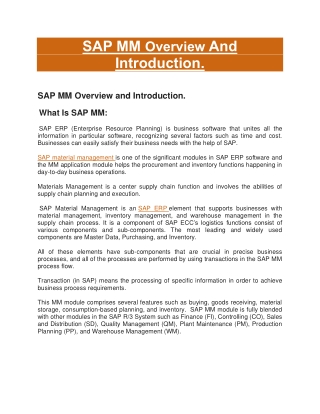 SAP Material Management Module | SAP MM Online Training in Hyderabad |