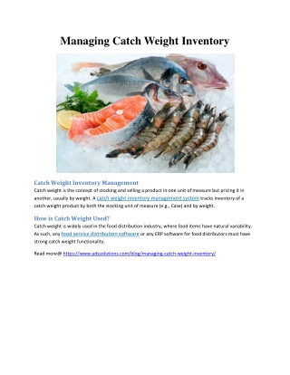 Managing Catch Weight Inventory