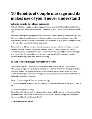 10 Benefits of Couple massage and its makes use of you   (01-02-2022)