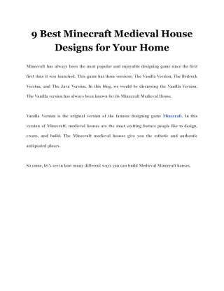 9 Best Minecraft Medieval House Designs for Your Home