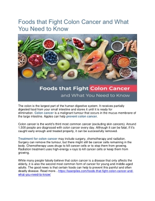 Foods that Fight Colon Cancer and What You Need to Know