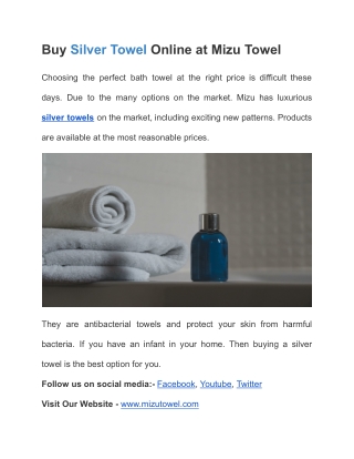 Buy Silver Towel Online at Mizu Towel