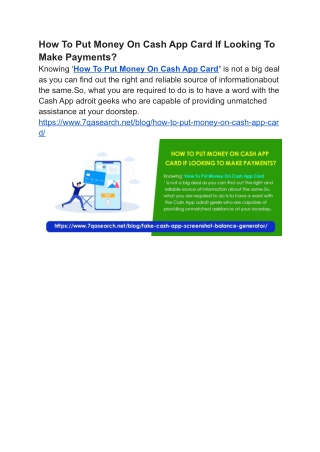 How To Put Money On Cash App Card If Looking To Make Payments?