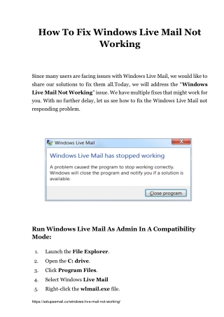 (Fix) Windows Live Mail Not Working - Complete Guide