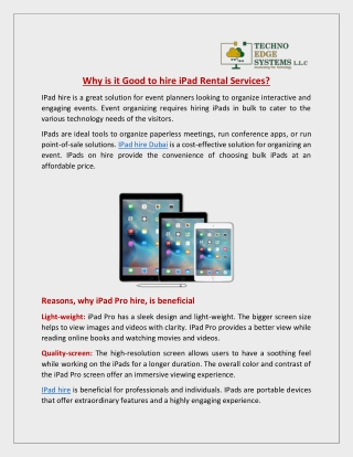 Why is it Good to hire iPad Rental Services in Dubai?