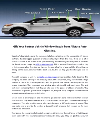 Gift Your Partner Vehicle Window Repair from Allstate Auto Glass Inc