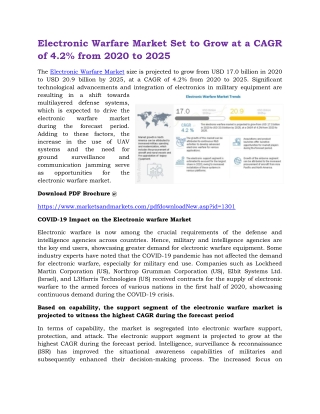 Electronic Warfare Market Set to Grow at a CAGR of 4.2% from 2020 to 2025