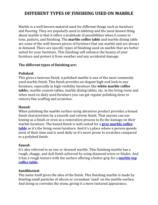 DIFFERENT TYPES OF FINISHING USED ON MARBLE