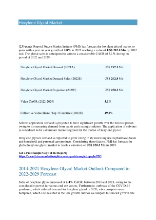 Hexylene Glycol Market  2022 by Global Key Players, Types, and forecast to 2029