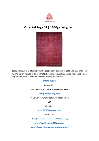 Oriental Rugs NJ | 1800getarug.com