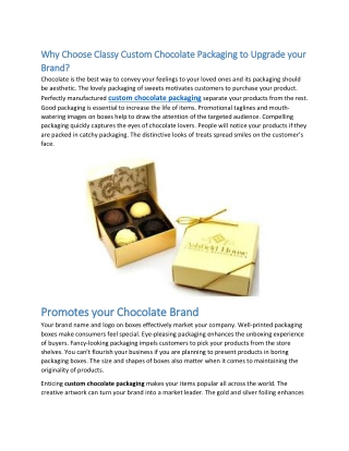 Why Choose Classy Custom Chocolate Packaging to Upgrade your Brand?