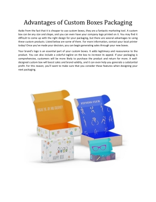 Advantages of Custom Boxes Packaging