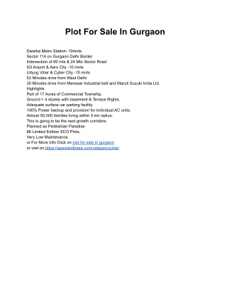 Plot For Sale In Gurgaon