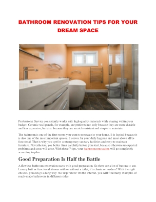 BATHROOM RENOVATION TIPS FOR YOUR DREAM SPACE