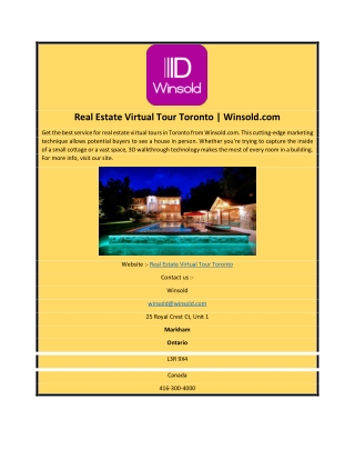 Real Estate Virtual Tour Toronto | Winsold.com