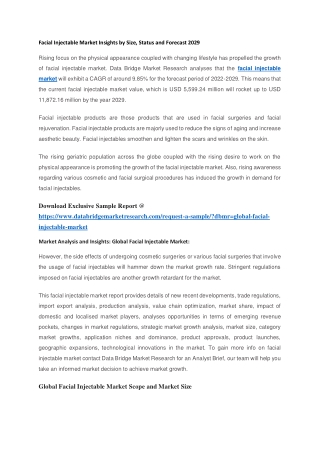 Facial Injectable Market Insights by Size, Status and Forecast 2029